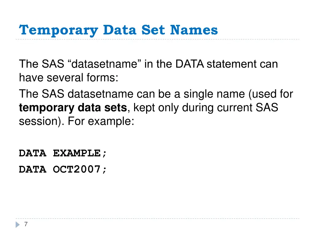temporary data set names