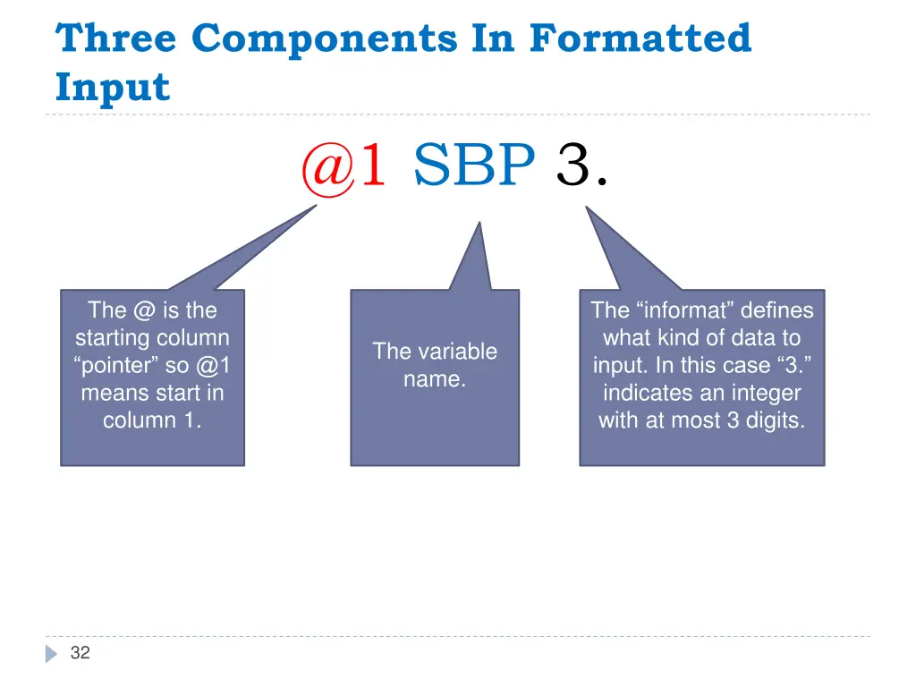 three components in formatted input @1 sbp 3