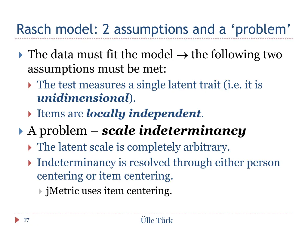 rasch model 2 assumptions and a problem