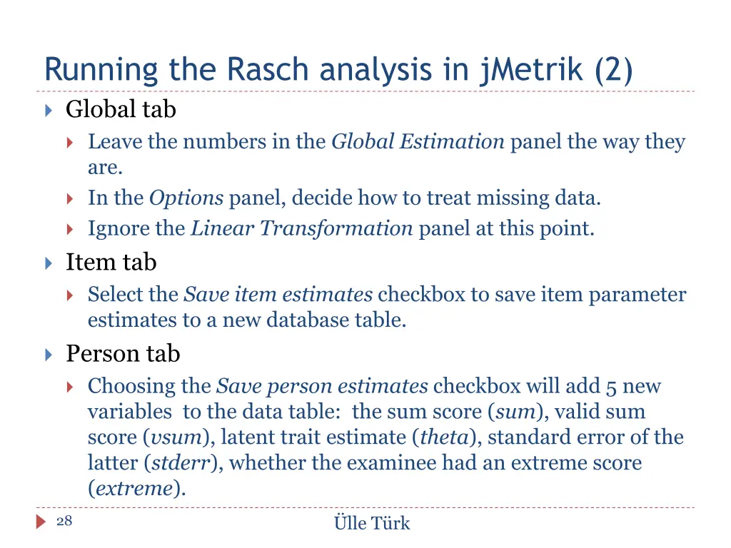 running the rasch analysis in jmetrik 2 global