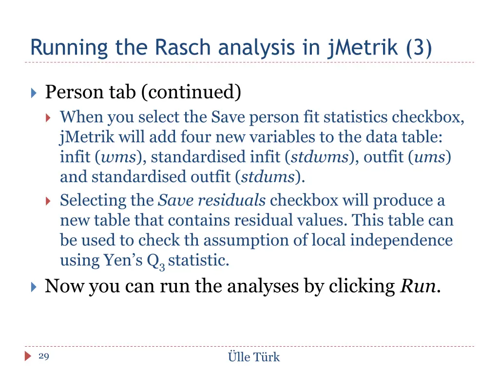running the rasch analysis in jmetrik 3
