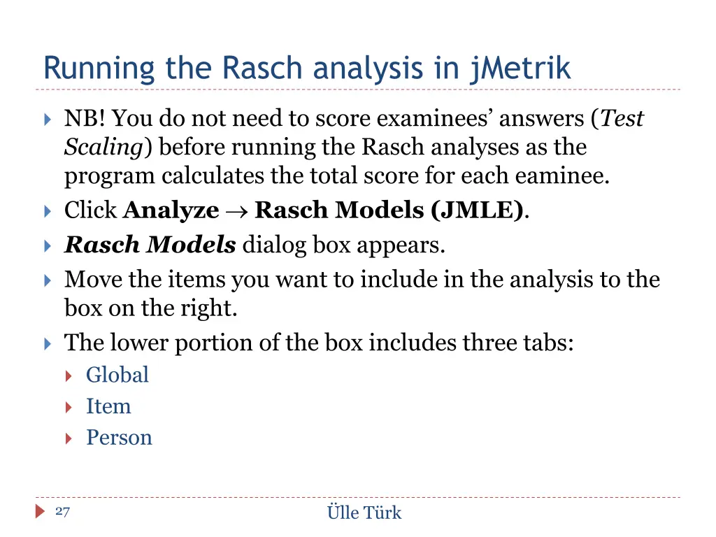 running the rasch analysis in jmetrik