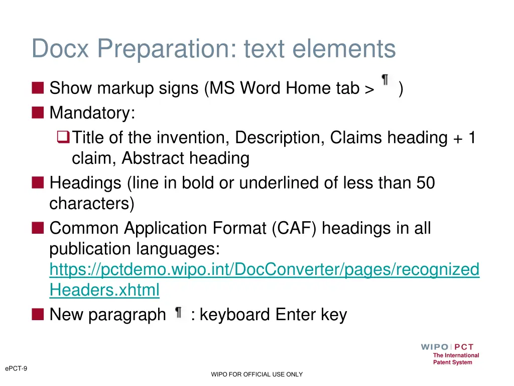 docx preparation text elements show markup signs