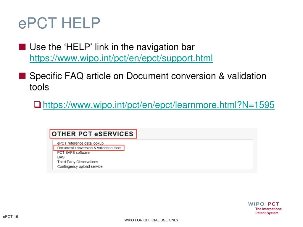 epct help use the help link in the navigation