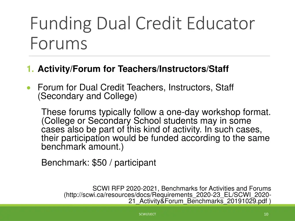 funding dual credit educator forums
