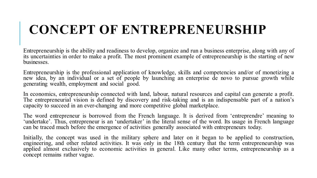 concept of entrepreneurship