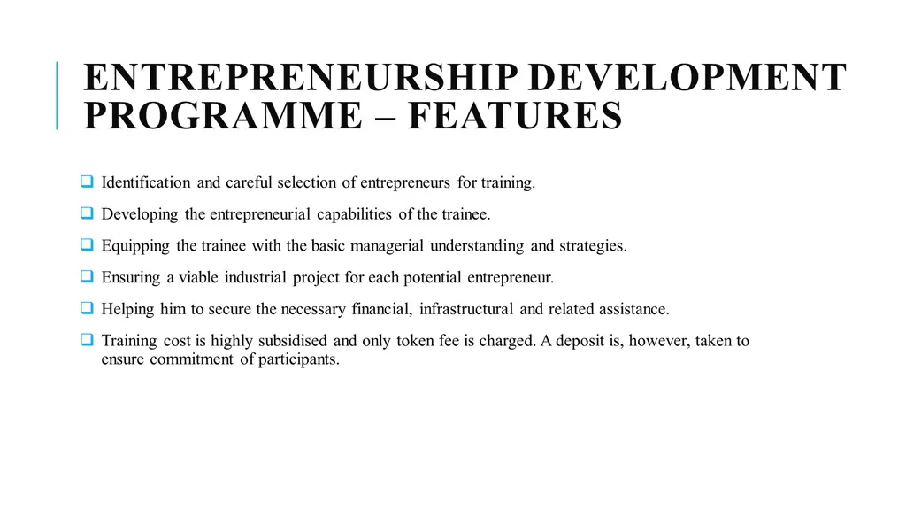 entrepreneurship development programme features