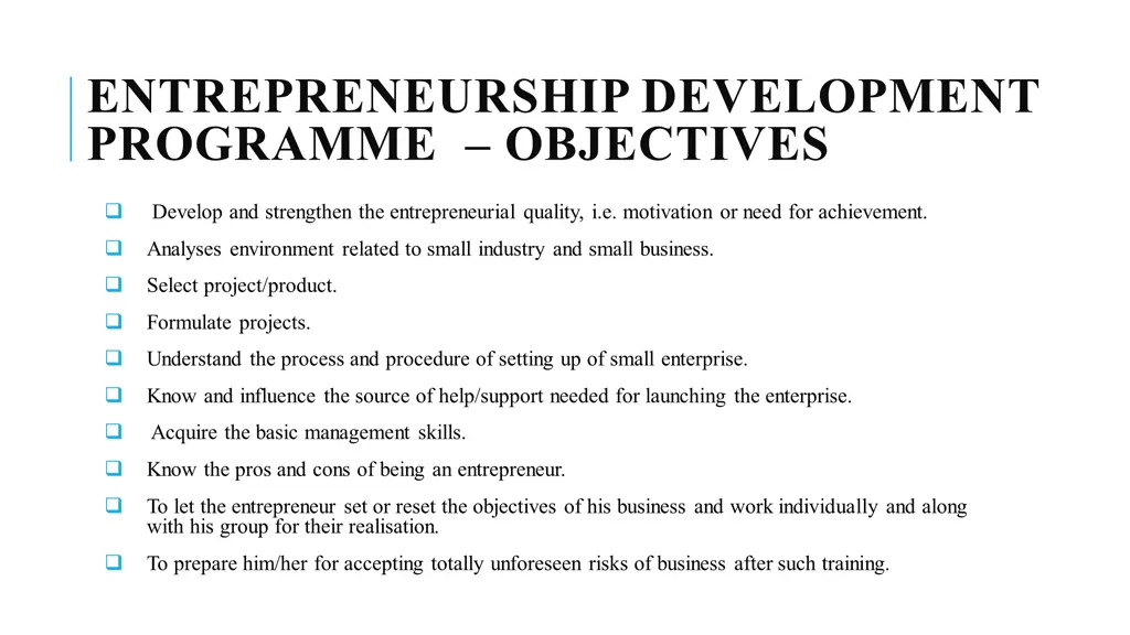 entrepreneurship development programme objectives