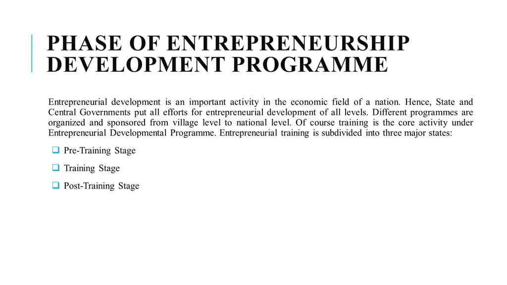 phase of entrepreneurship development programme
