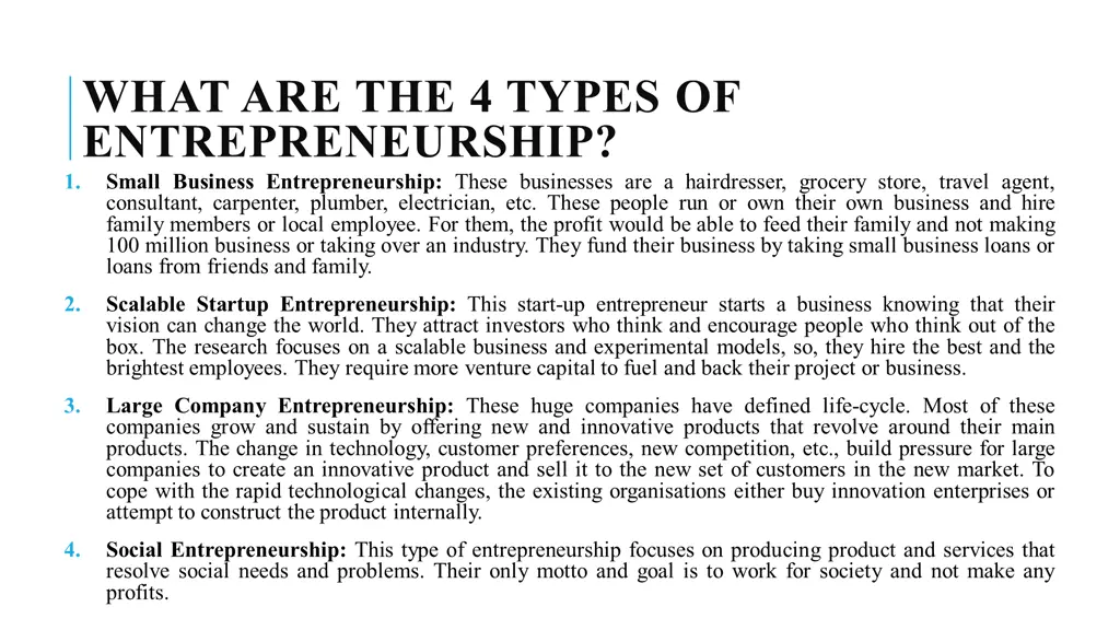 what are the 4 types of entrepreneurship small