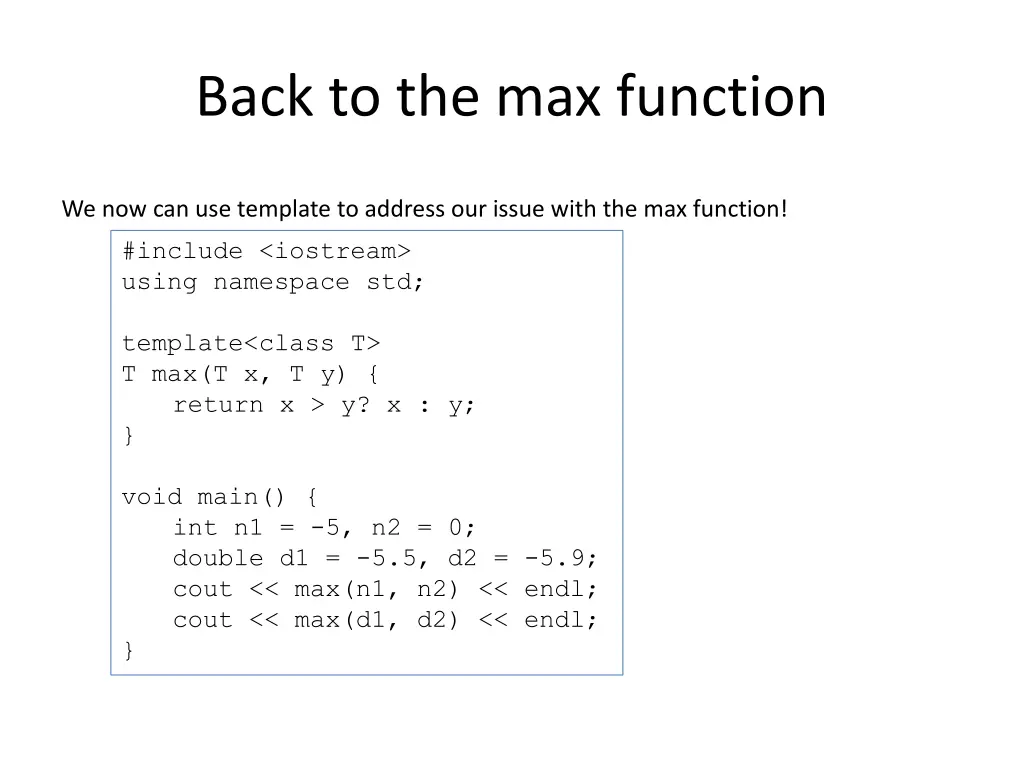 back to the max function