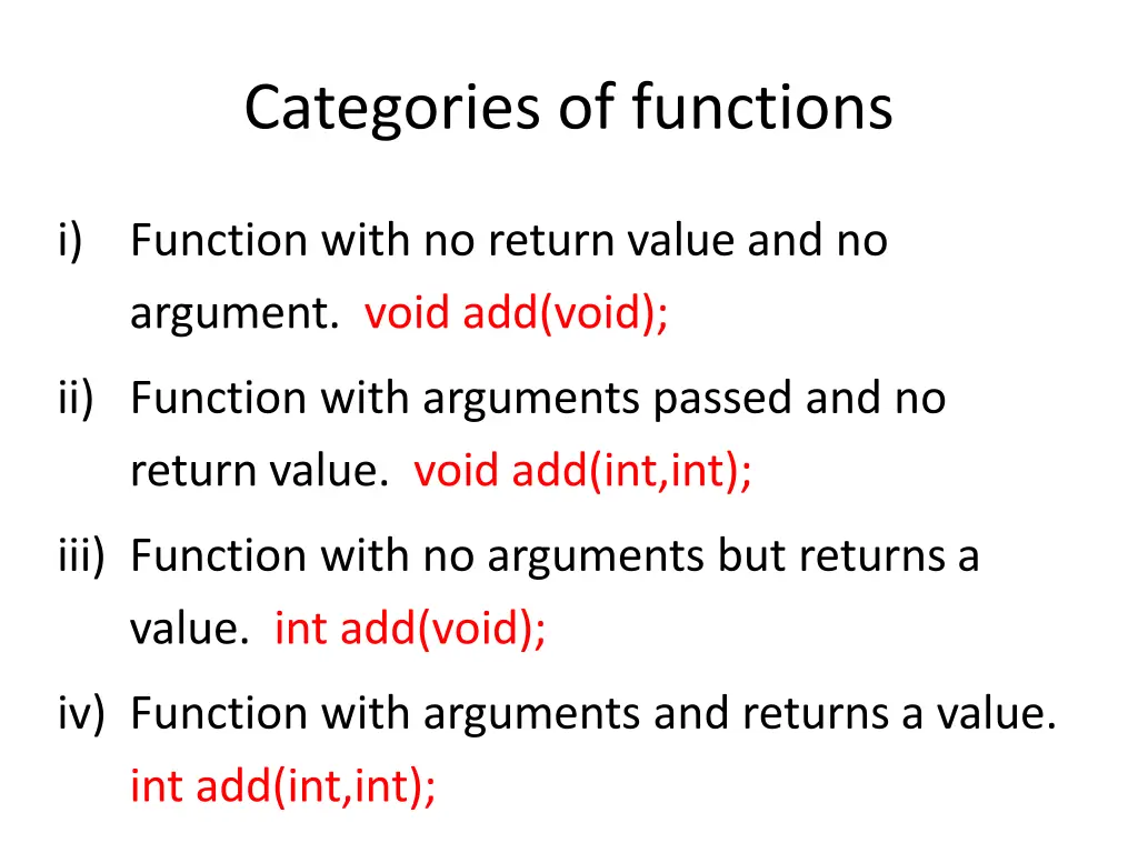 categories of functions