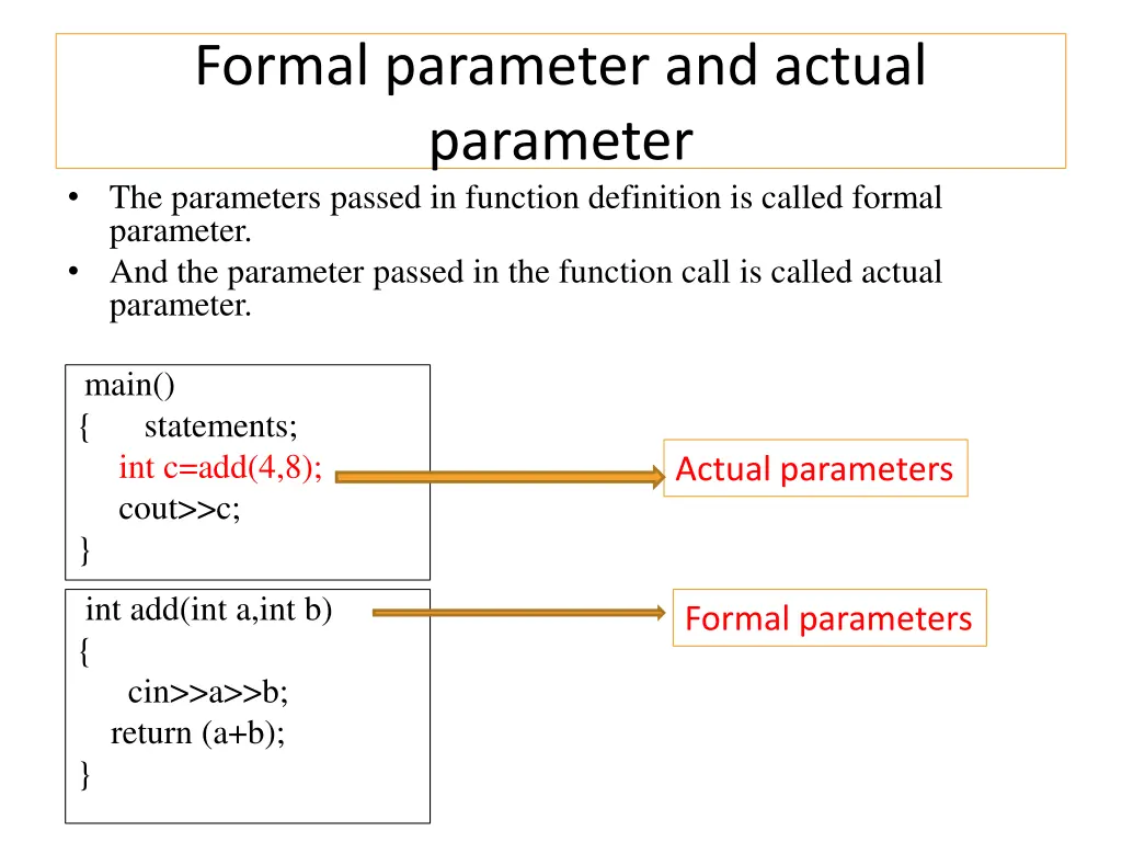 formal parameter and actual parameter