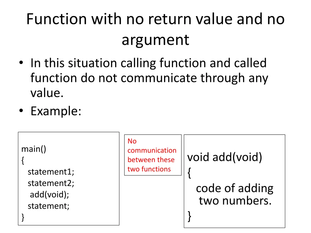 function with no return value and no argument
