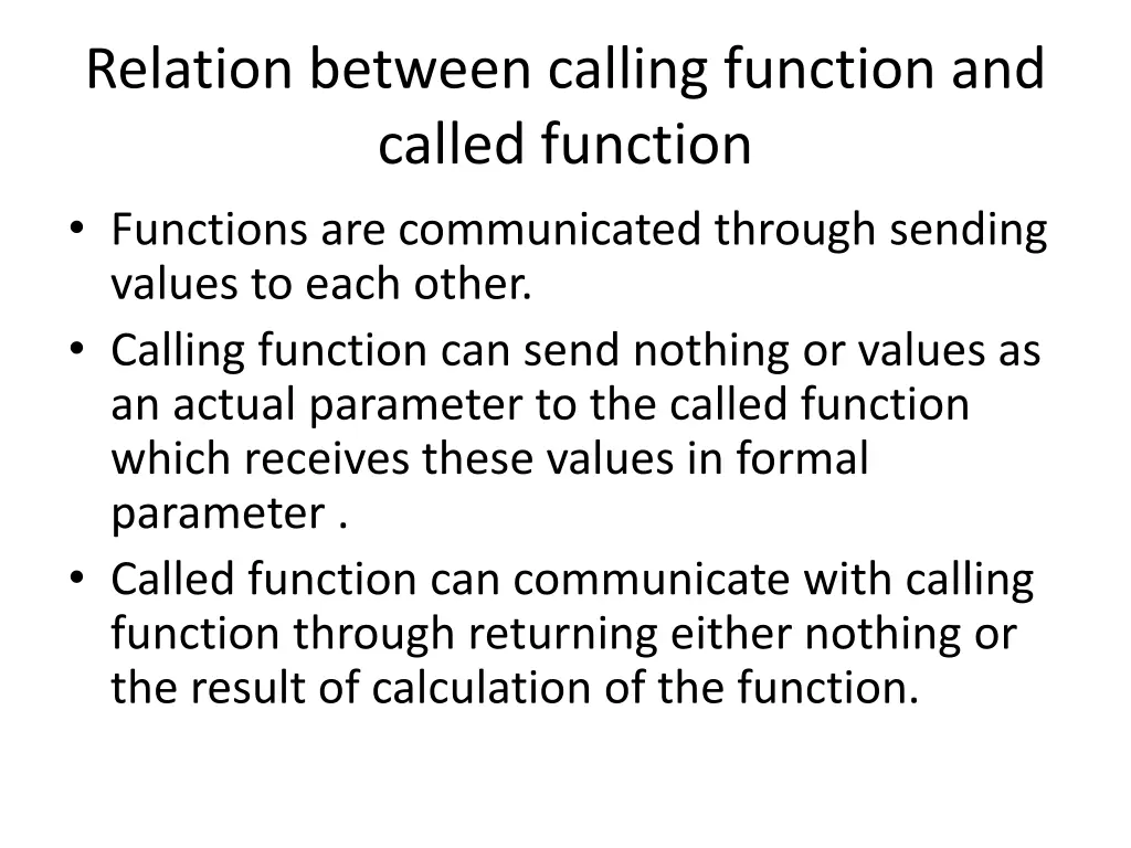 relation between calling function and called