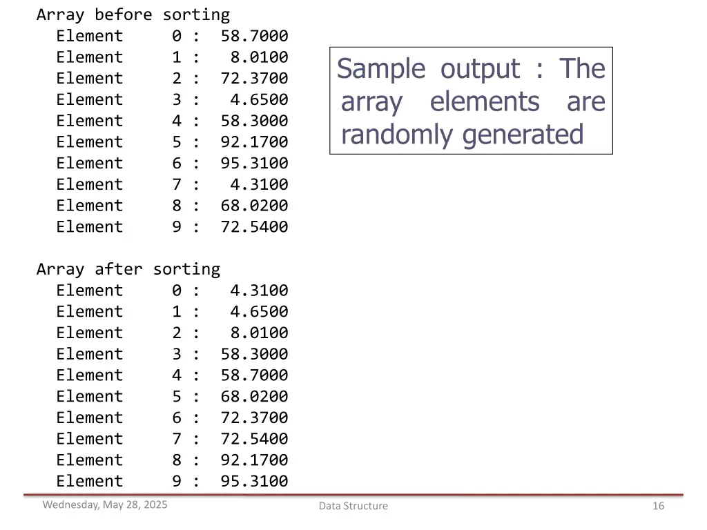 array before sorting element 0 58 7000 element