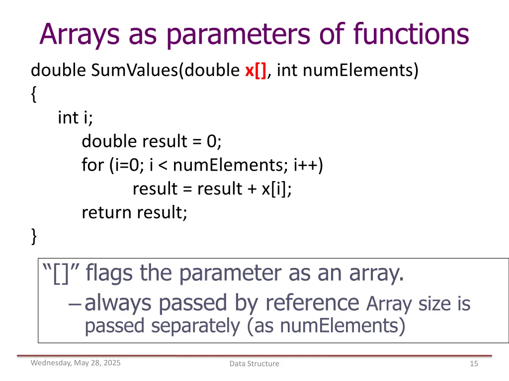 arrays as parameters of functions 1