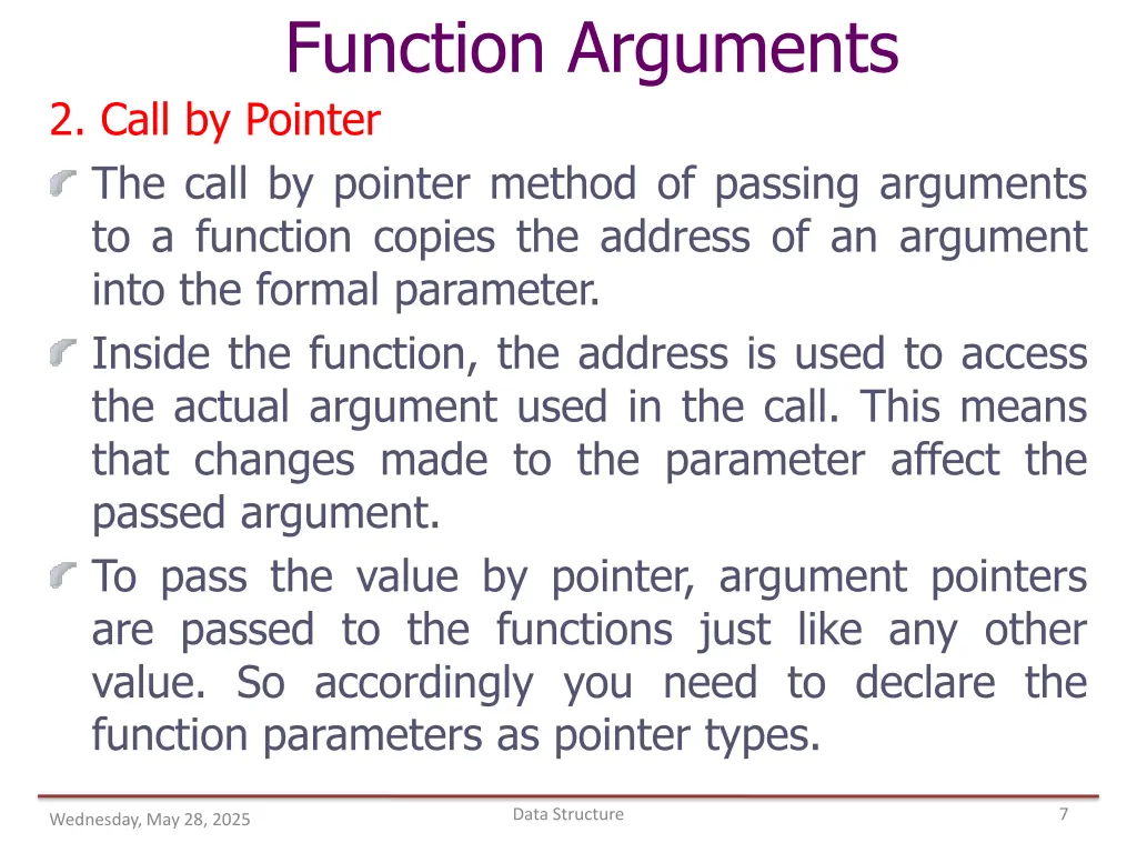 function arguments 2 call by pointer the call
