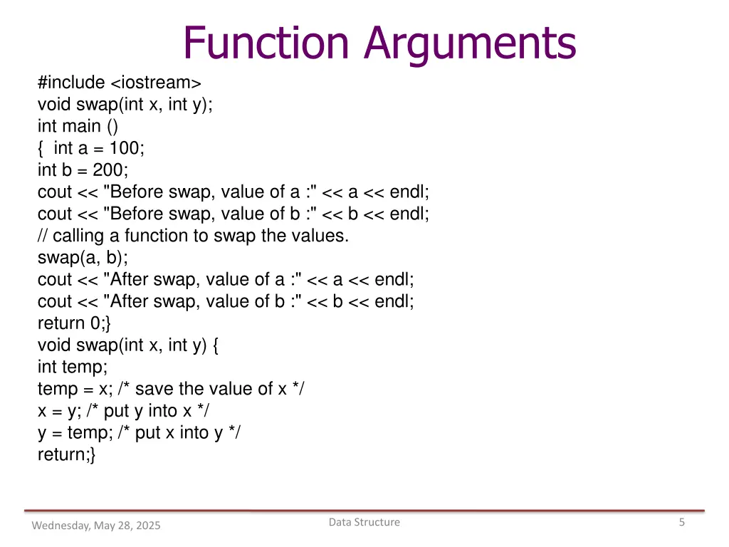 function arguments include iostream void swap