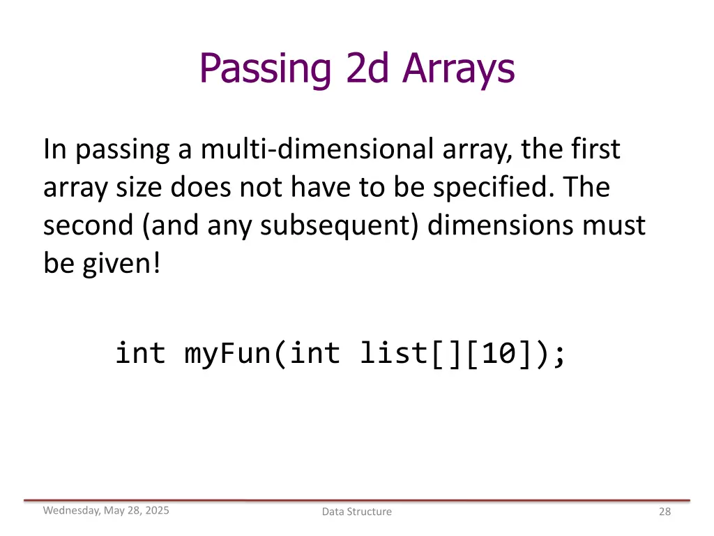 passing 2d arrays