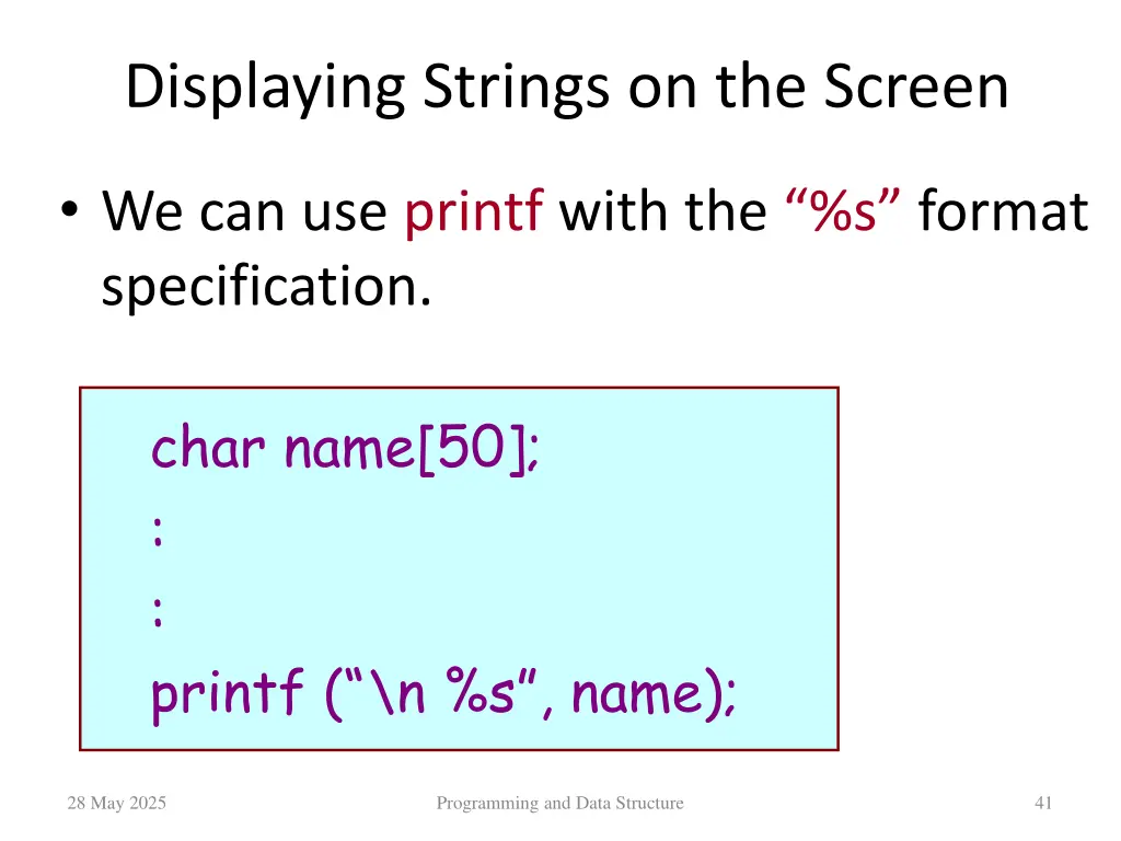 displaying strings on the screen