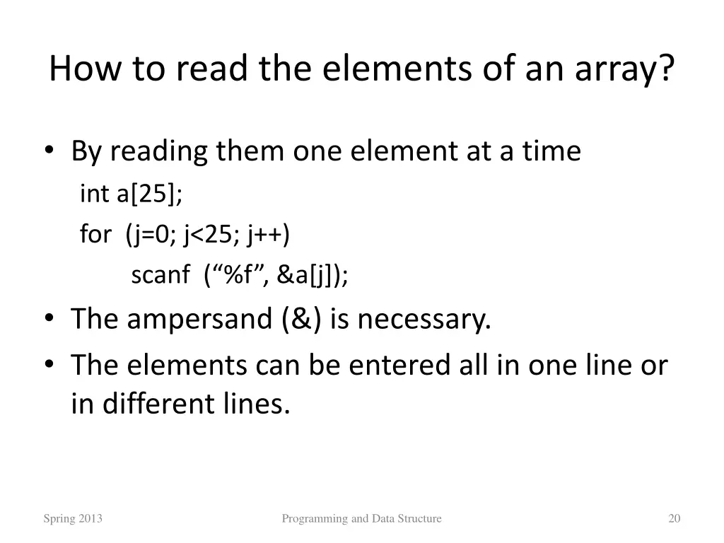 how to read the elements of an array