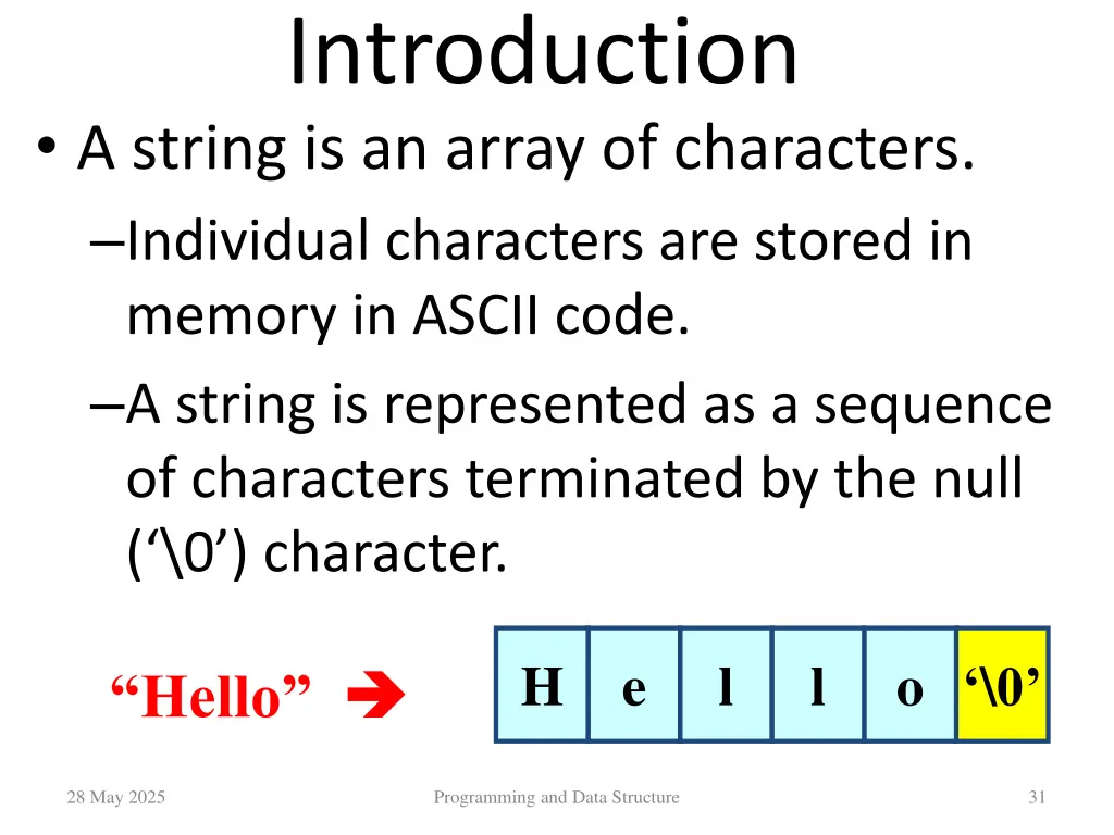 introduction a string is an array of characters