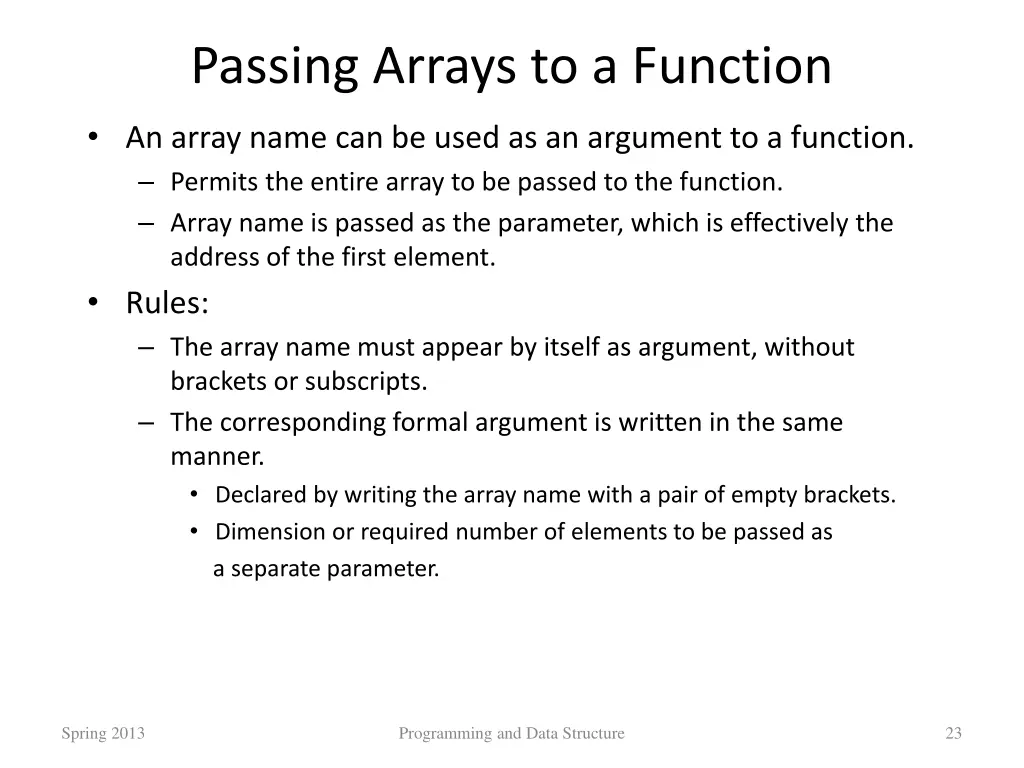 passing arrays to a function