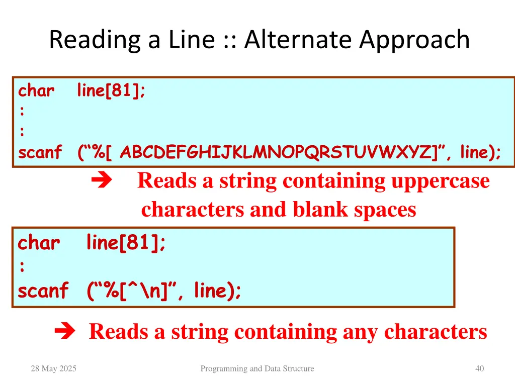 reading a line alternate approach