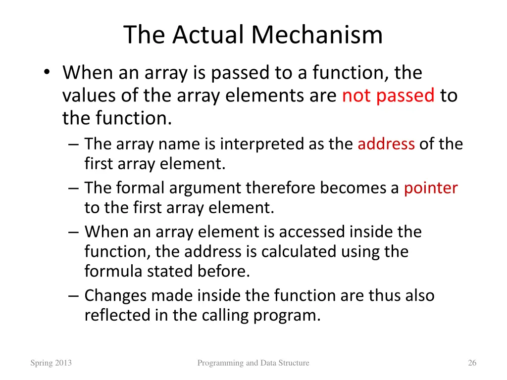the actual mechanism when an array is passed