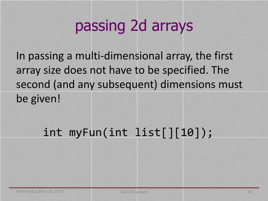 passing 2d arrays