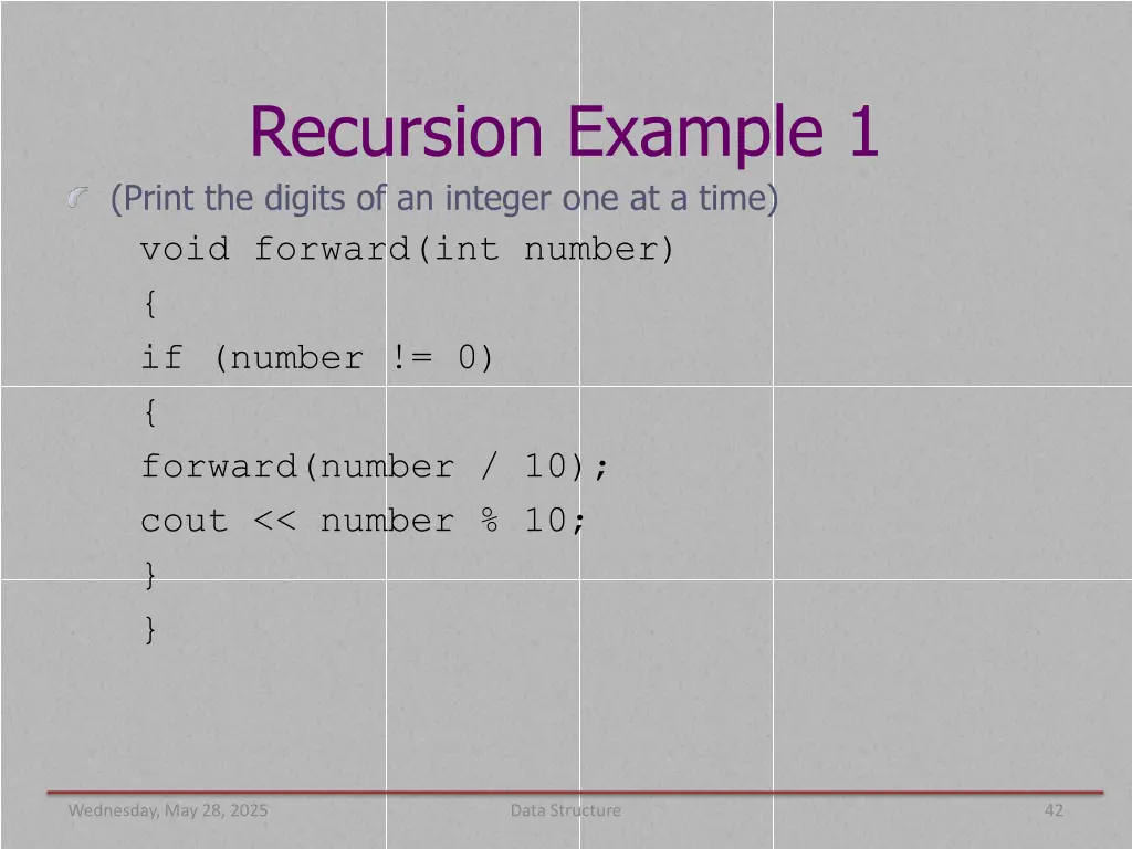 recursion example 1 print the digits