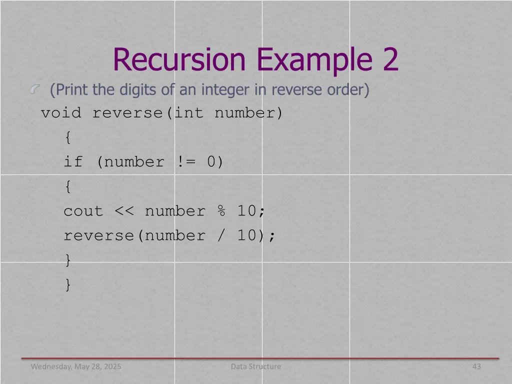 recursion example 2 print the digits