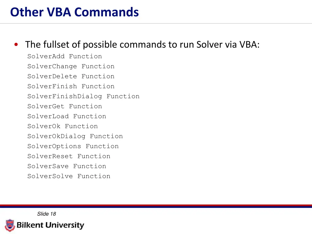other vba commands