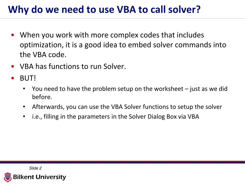 why do we need to use vba to call solver