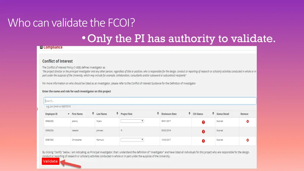 who can validate the fcoi