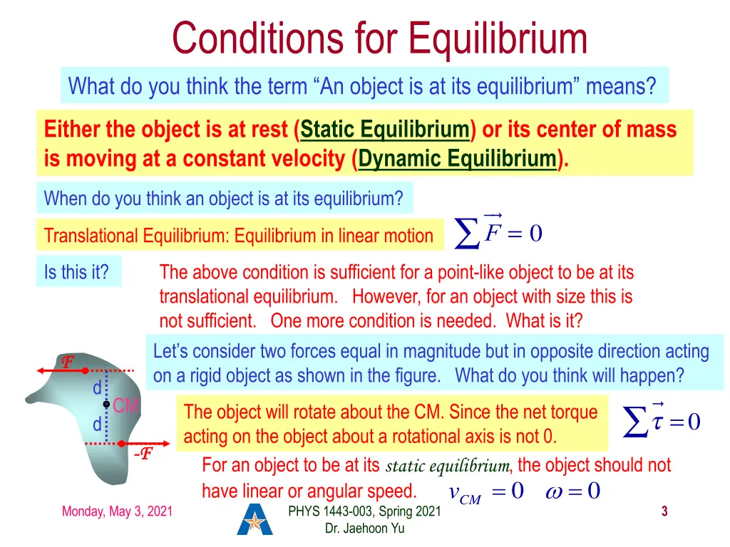 conditions for equilibrium what do you think