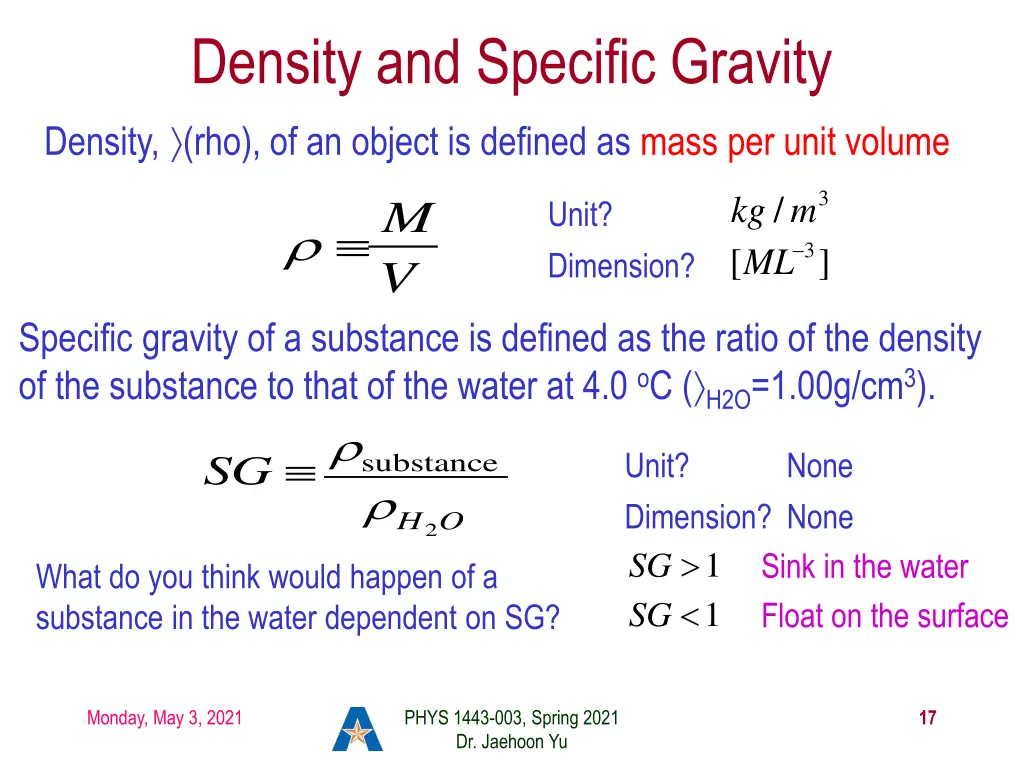 density and specific gravity density
