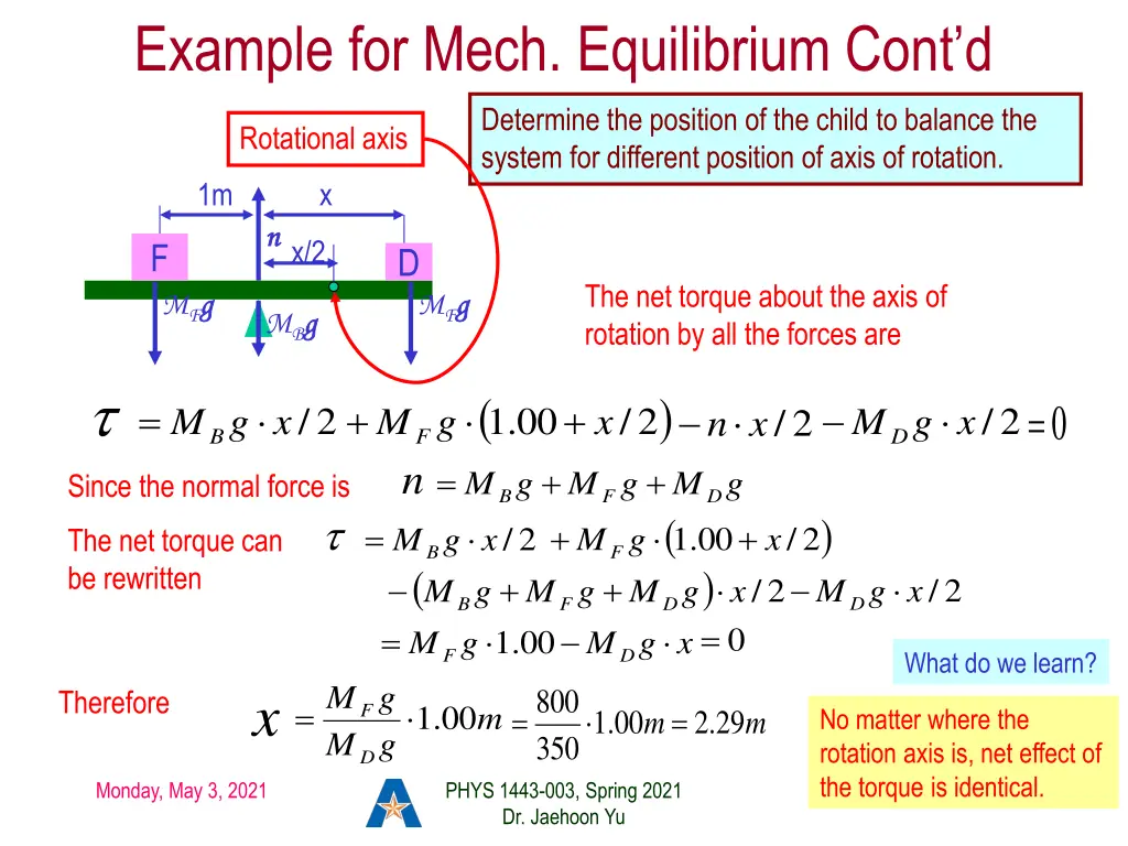 example for mech equilibrium cont d