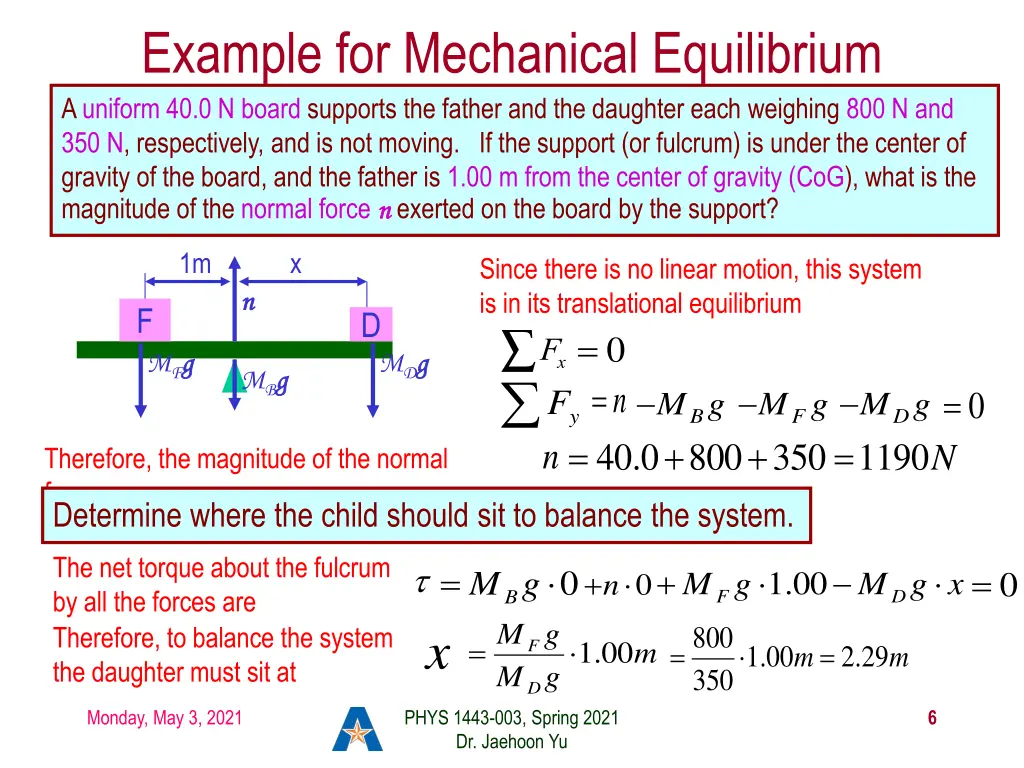 example for mechanical equilibrium a uniform