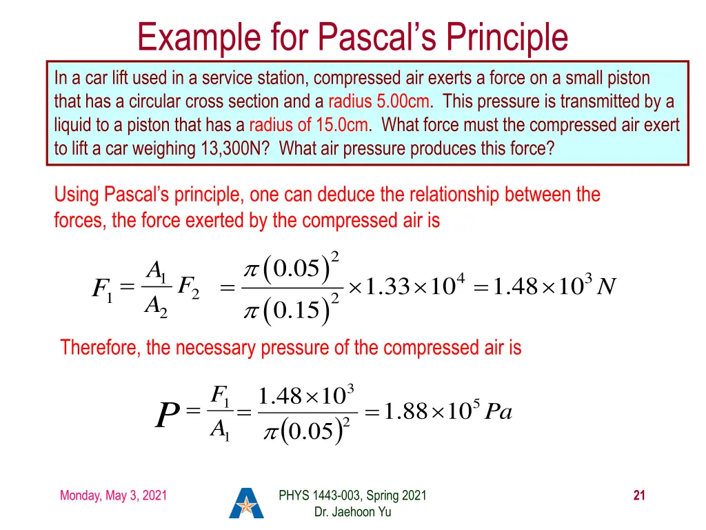 example for pascal s principle in a car lift used