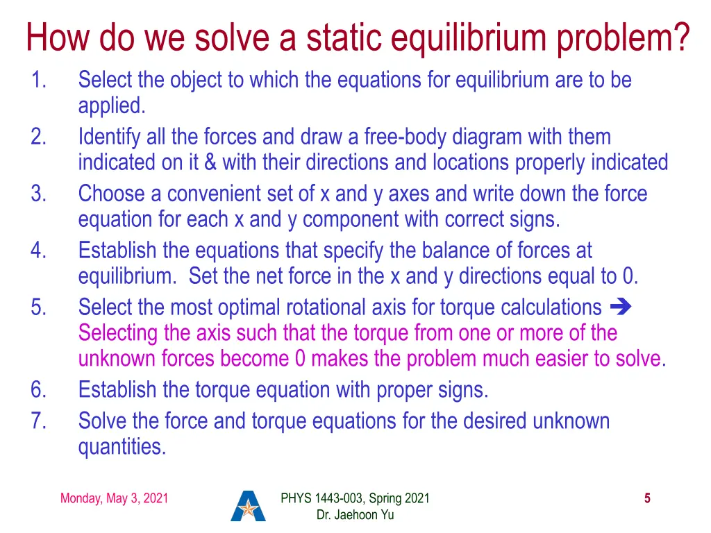 how do we solve a static equilibrium problem