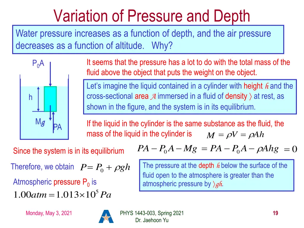 variation of pressure and depth water pressure