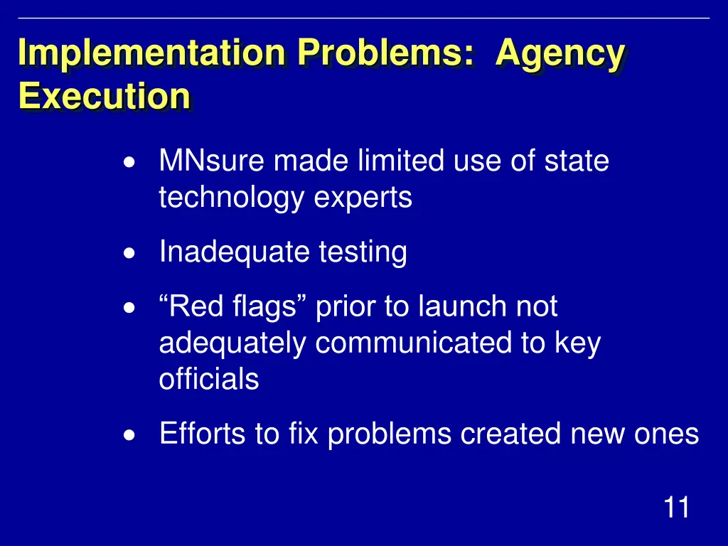 implementation problems agency execution