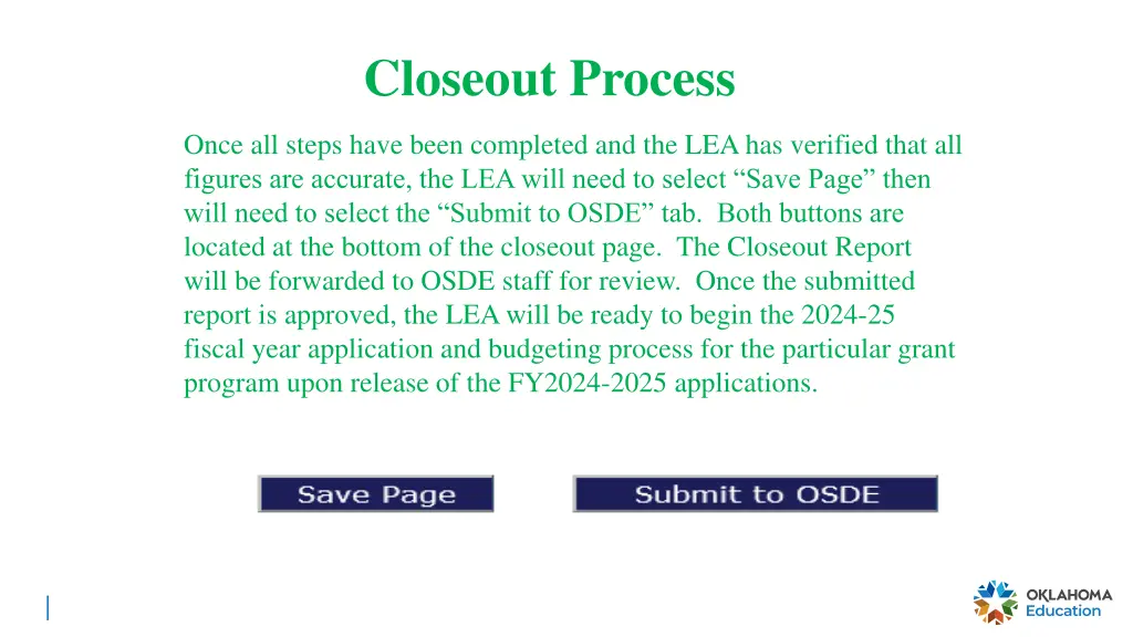 closeout process