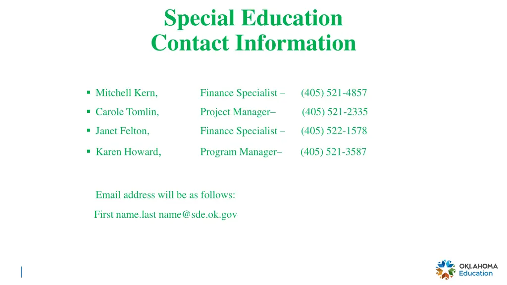 special education contact information
