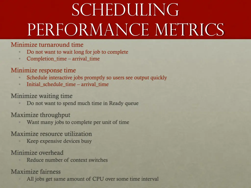 scheduling performance metrics minimize