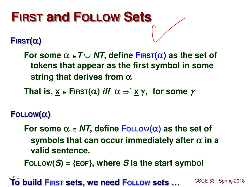 f irst and f ollow sets