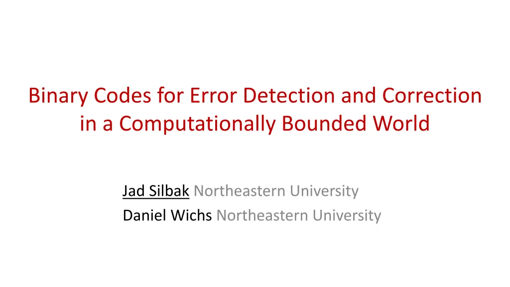binary codes for error detection and correction
