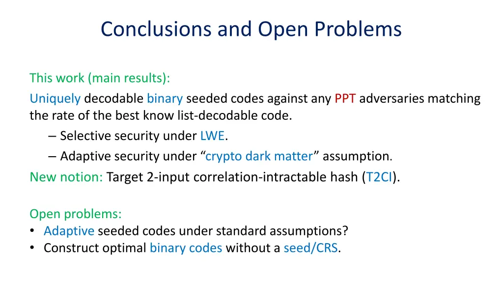 conclusions and open problems